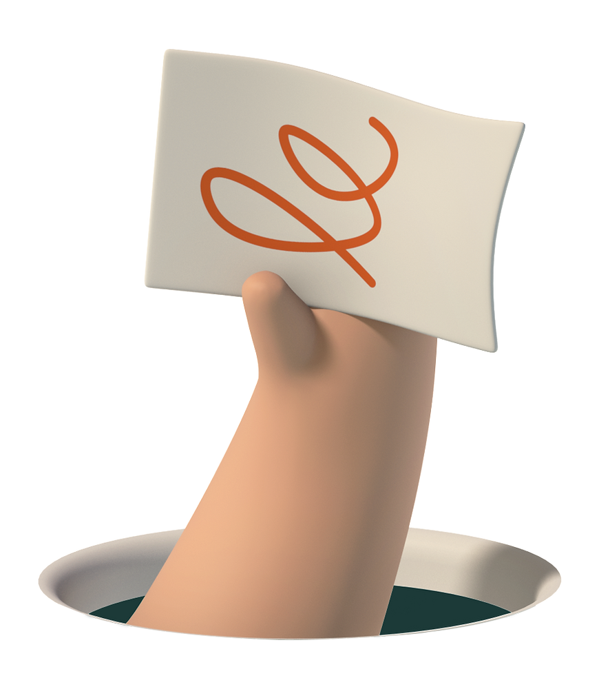 3D render of hand holding card with orange logo